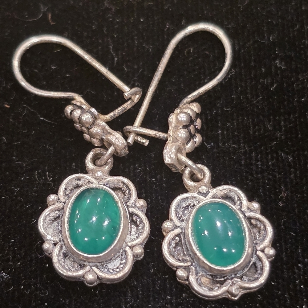 Green Onyx Gemstone Handmade 925 Sterling Silver Earrings